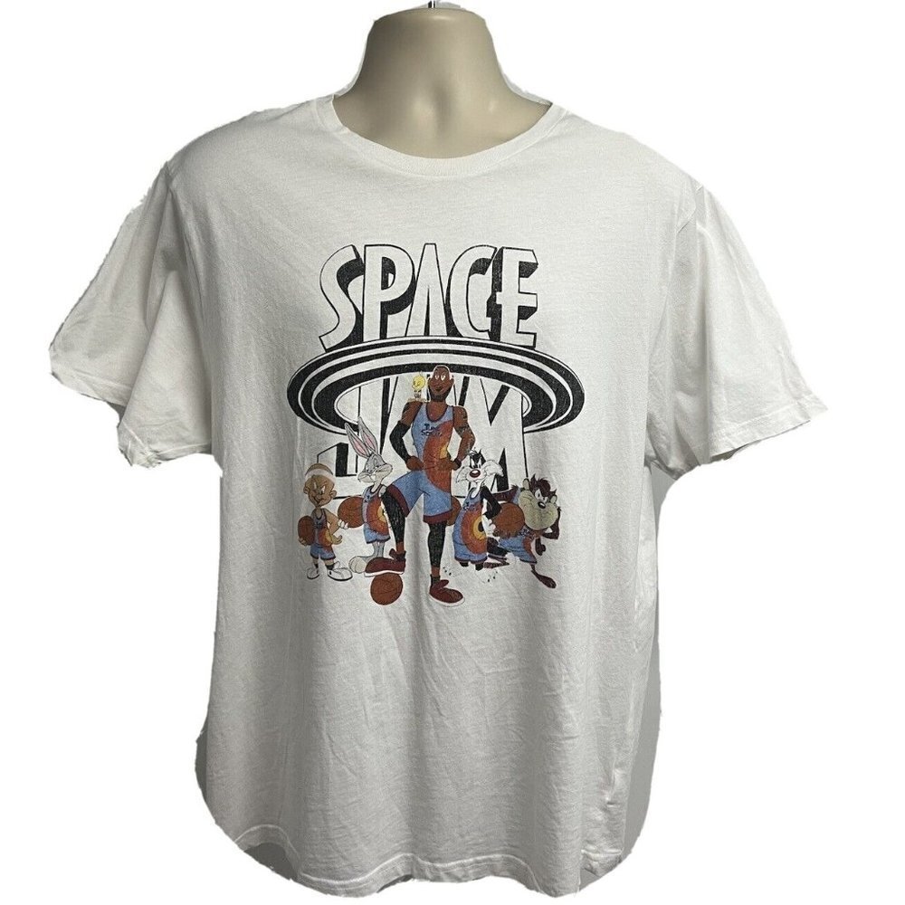 Space Jam New Legacy Mens White Graphic T-Shirt 2XL NBA Lebron James Stretch